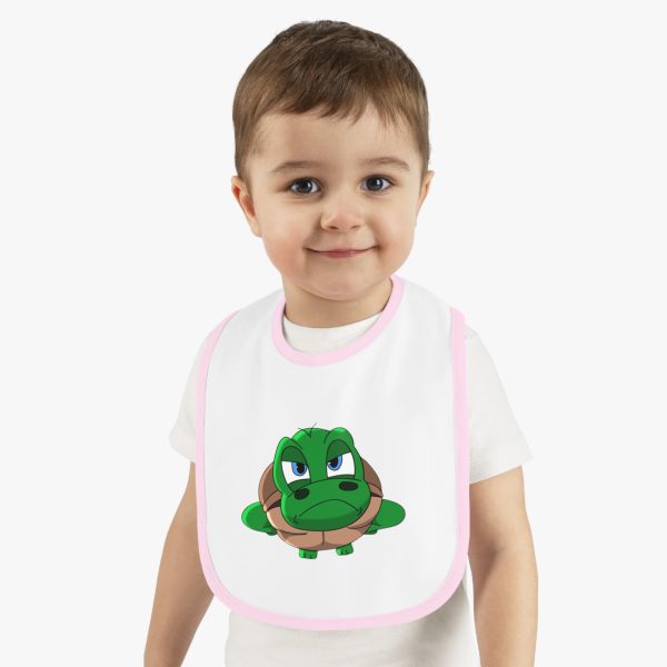 "Unu Dum" Grumpy Tortoise Baby Contrast Trim Jersey Bib - Image 8