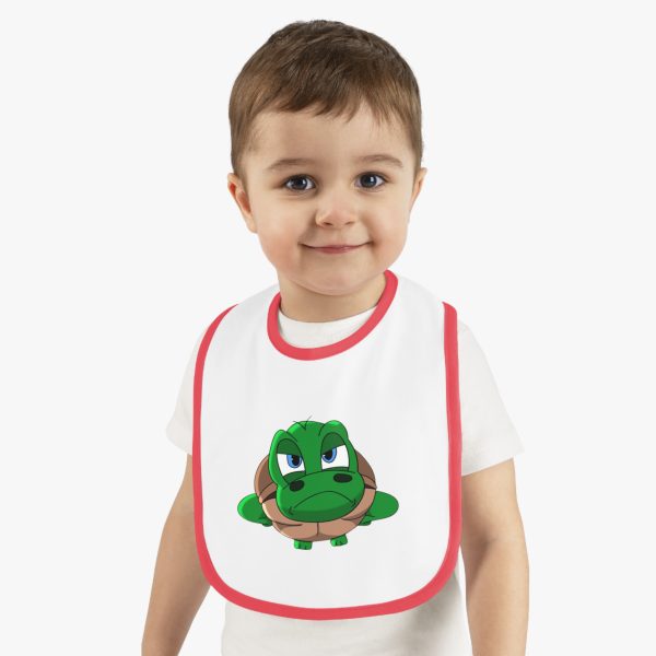 "Unu Dum" Grumpy Tortoise Baby Contrast Trim Jersey Bib - Image 11