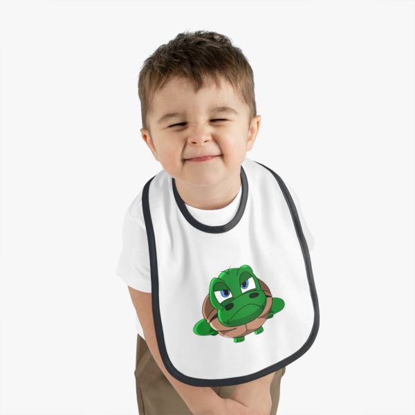 "Unu Dum" Grumpy Tortoise Baby Contrast Trim Jersey Bib - Image 3