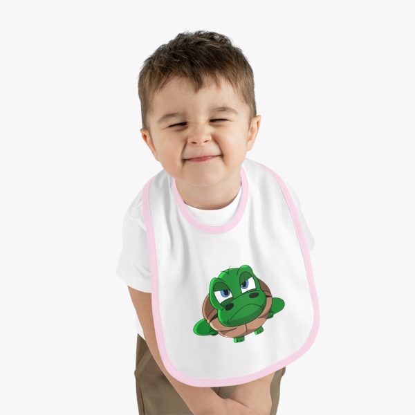 "Unu Dum" Grumpy Tortoise Baby Contrast Trim Jersey Bib - Image 9