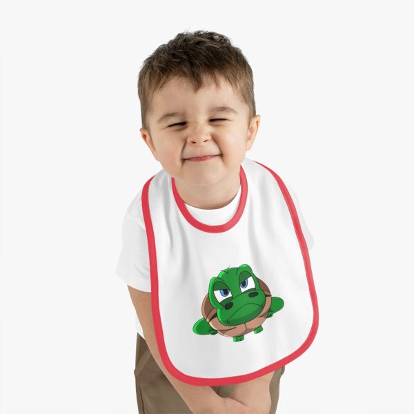 "Unu Dum" Grumpy Tortoise Baby Contrast Trim Jersey Bib - Image 12