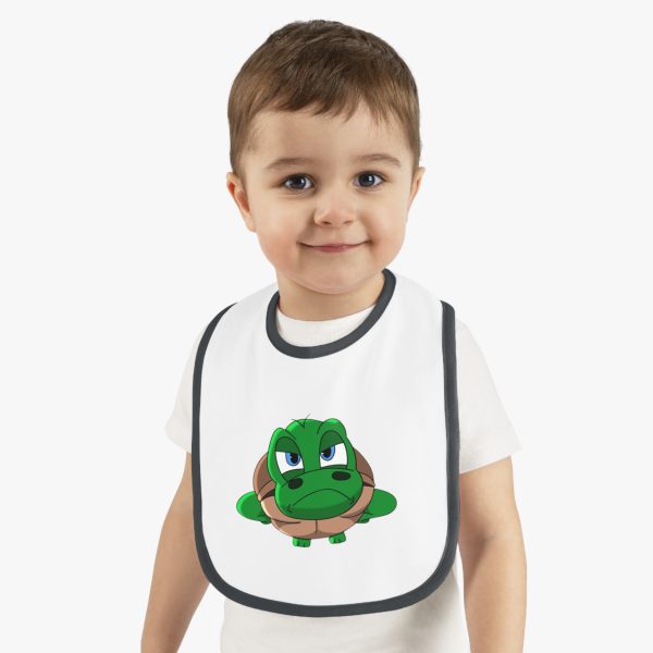 "Unu Dum" Grumpy Tortoise Baby Contrast Trim Jersey Bib - Image 2