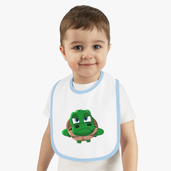 "Unu Dum" Grumpy Tortoise Baby Contrast Trim Jersey Bib - Image 5
