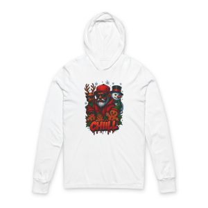 Christmas Chill Hoodie Tee - Santa Skull Reindeer Graphic Long Sleeve